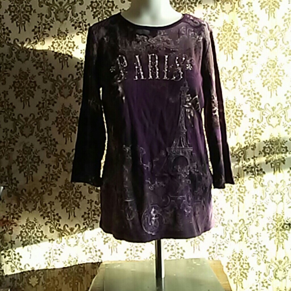 Purple embellished 3/4 sleeve shirt