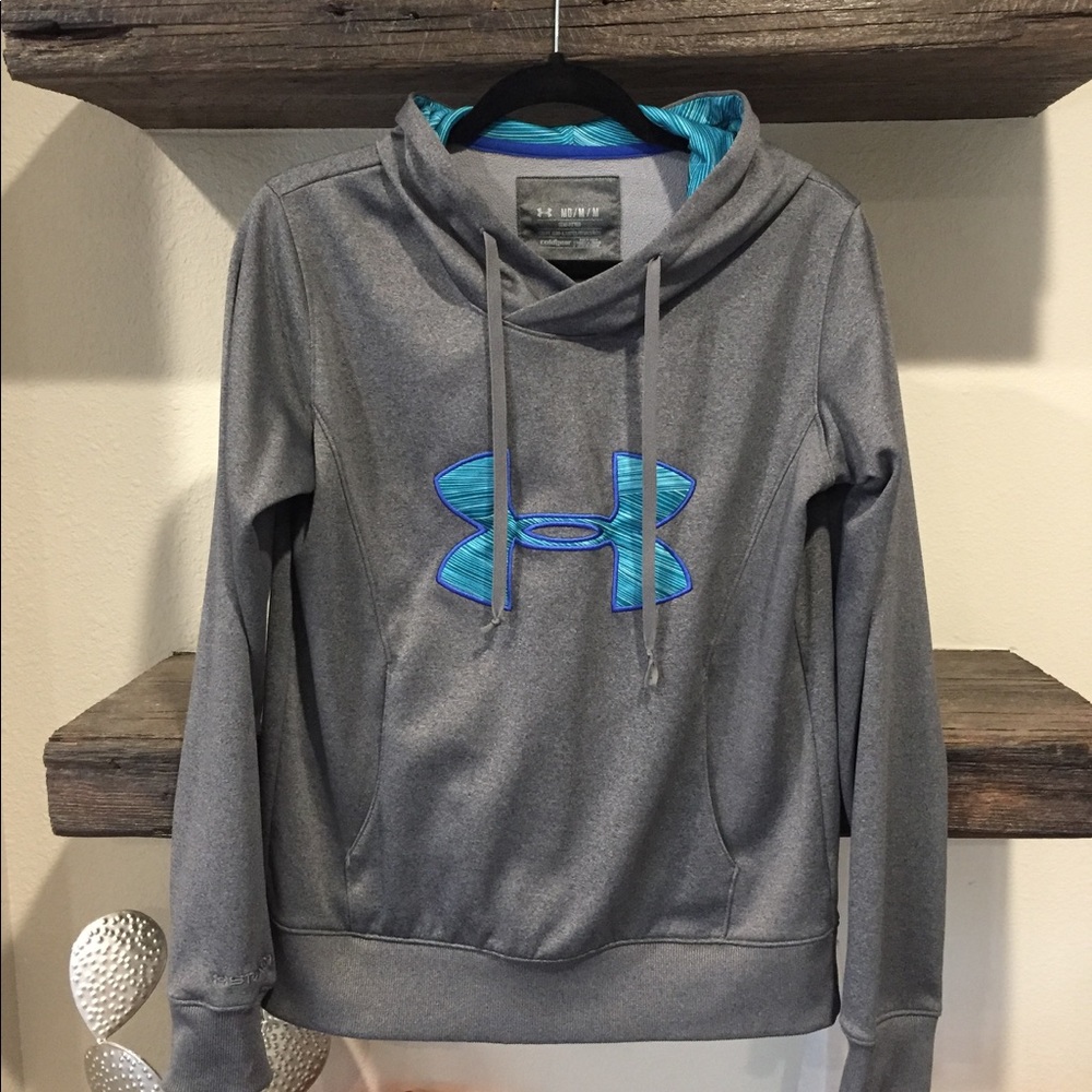 Under Armour Women's Hoodie Gray Teal Blue Sz M