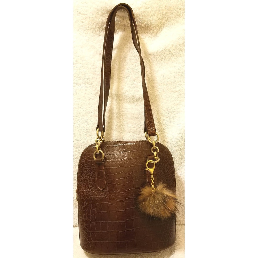 Saks 5th Ave brown leather shoulder handbag