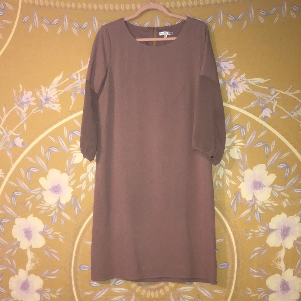Purple midi dress with sheer mid length sleeves