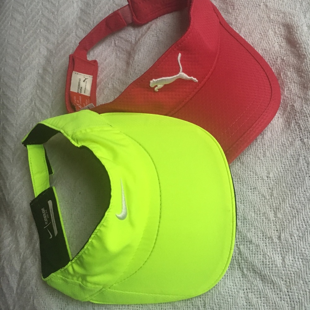 like new hot pink puma and neon nike visors