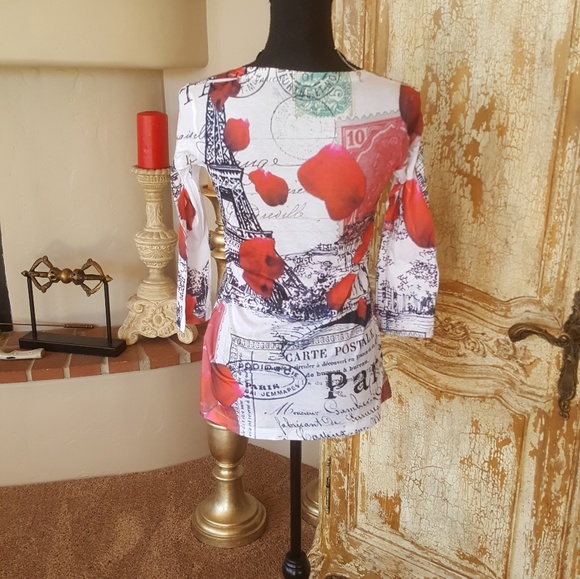 White Sequined Paris Print Tee New Size L - Picture 4 of 5