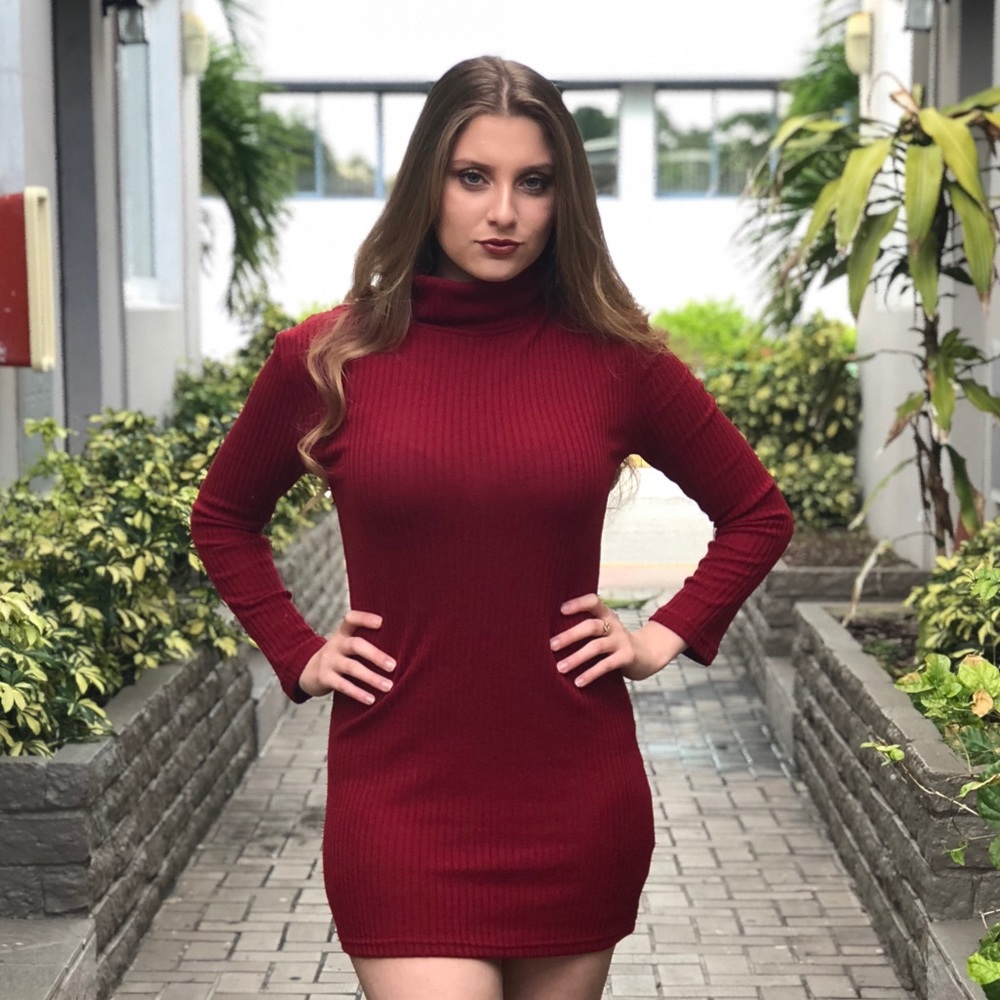 Red turtle neck dress