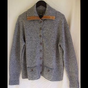 Eddie Bauer Gray Button Up Sweater w/ Suede Trim