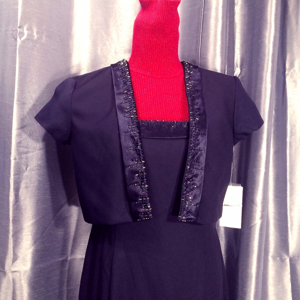 J R Nites Navy Blue Evening Dress with Jacket