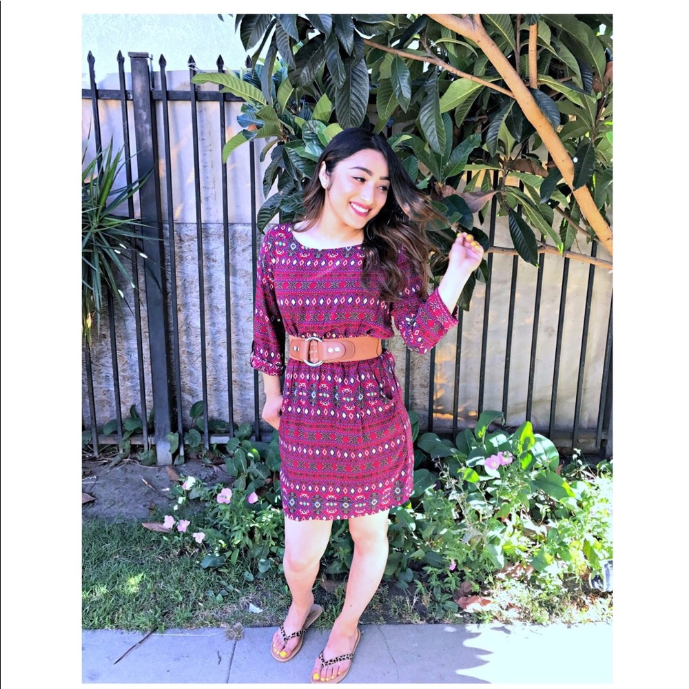 Pattern Belted Dress