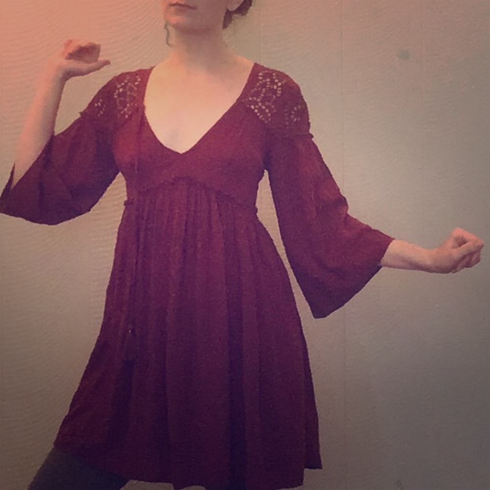 American Eagle Burgundy Red Bell-Sleeved Dress