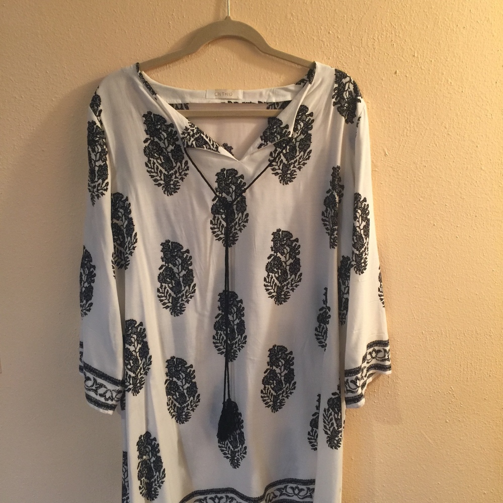 Boho, Cream/Black, size L flowy dress/tunic