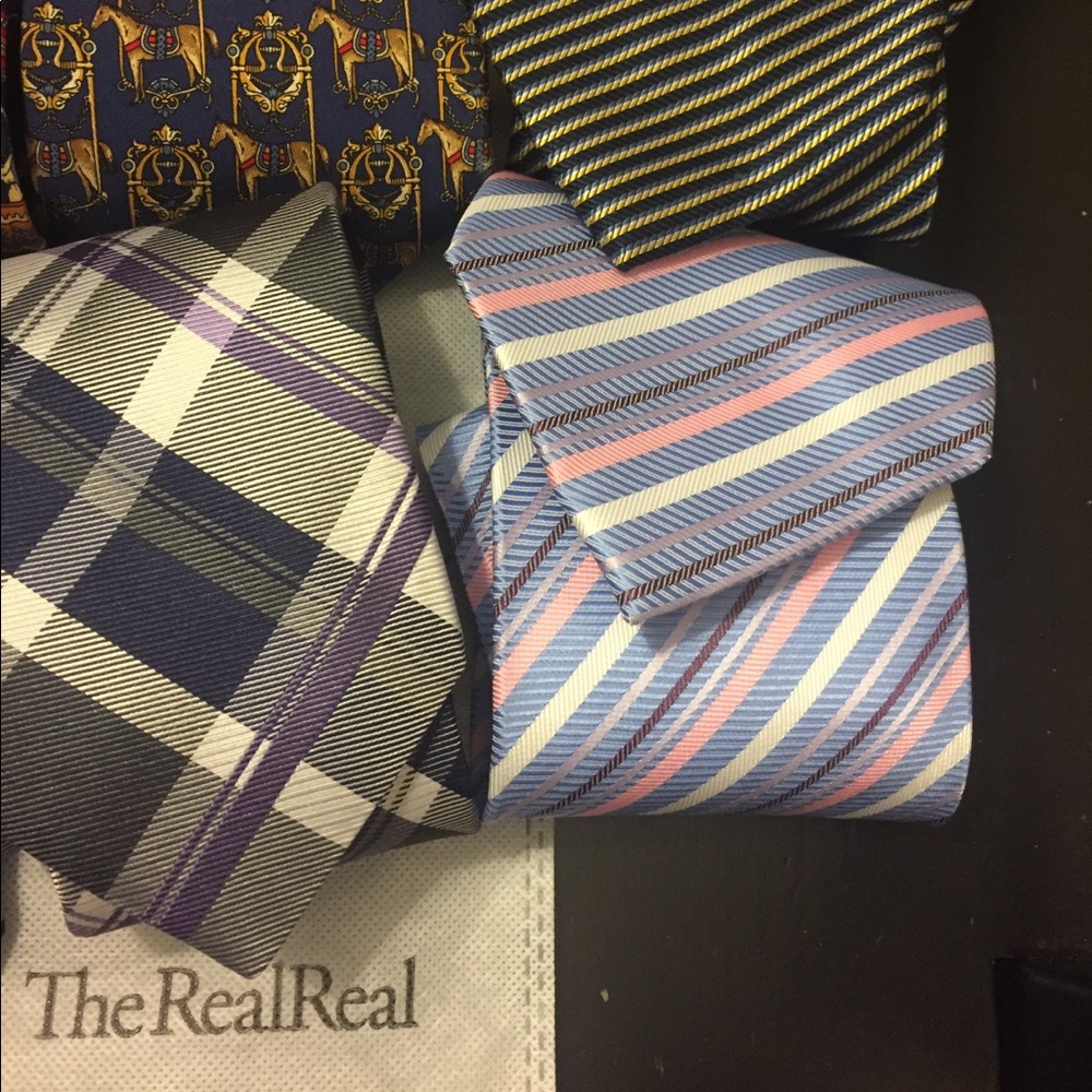 Ermenegildo Zegna tie. Pink, blue, white stripes.