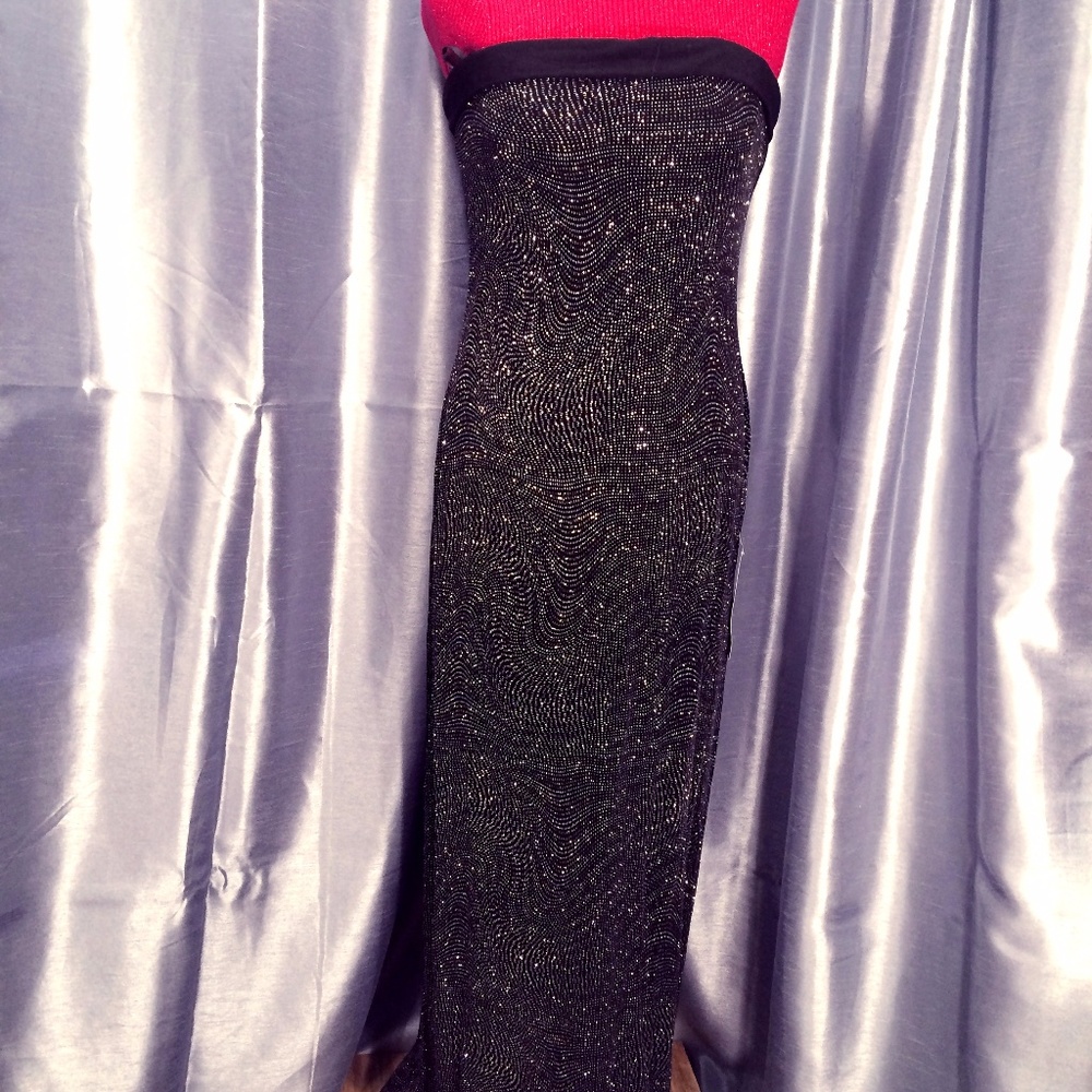 Strapless sparkly little black dress