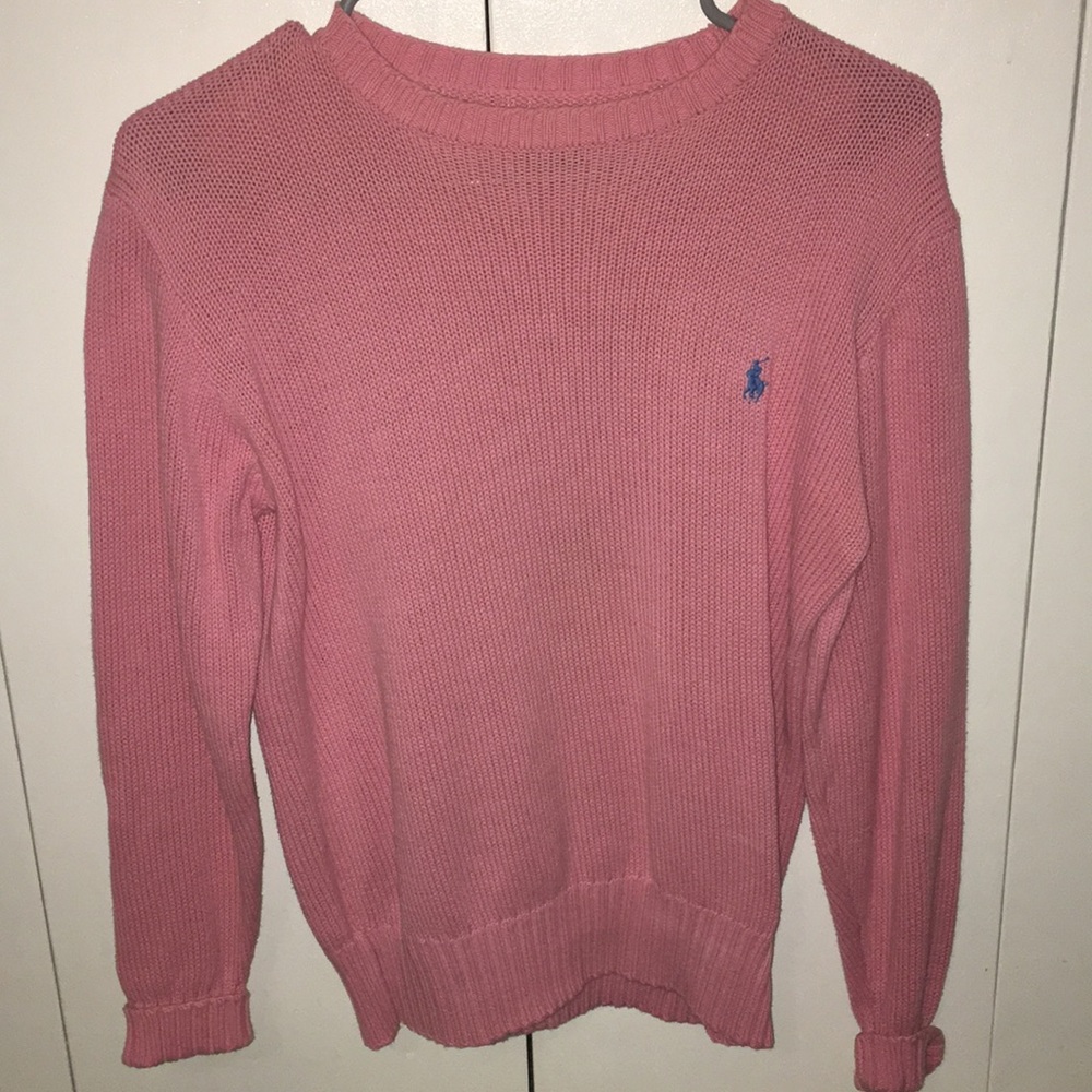 Pink polo knit crew neck sweater