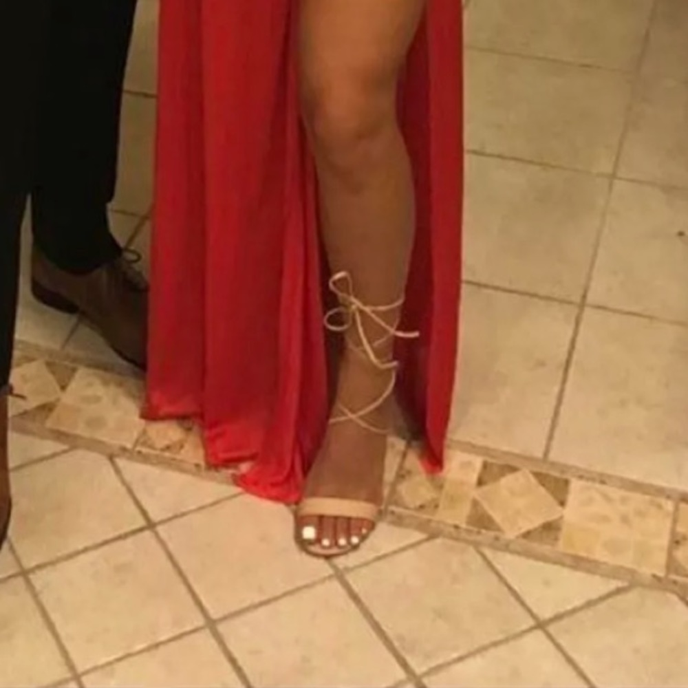 Nude lace up heels