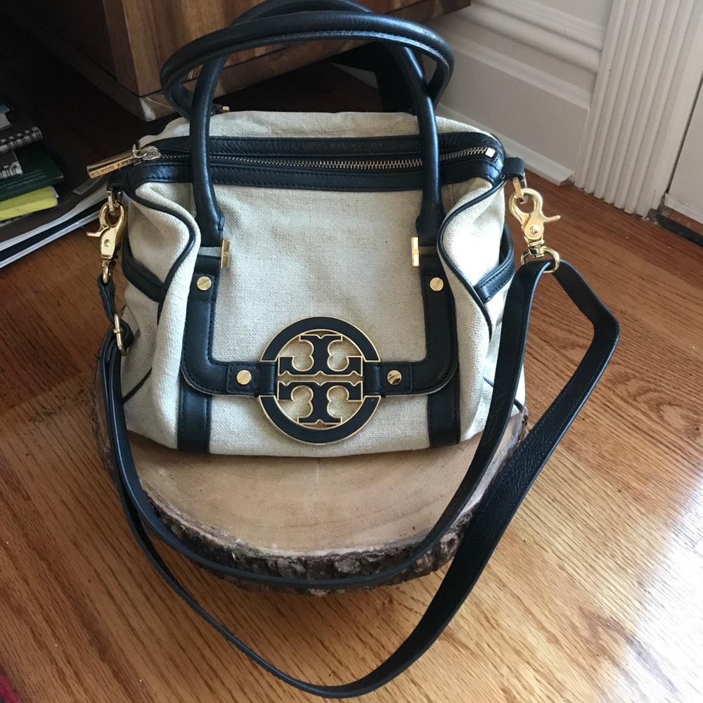 Tory Burch canvas and leather strap bag