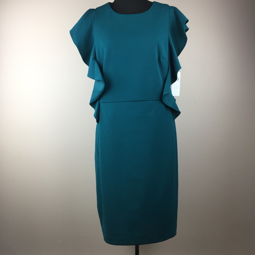 Donna Morgan Size 10 Peplum Sleeve Dress Emerald