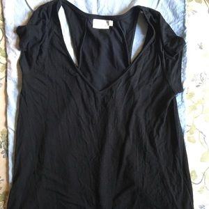 Deletta v neck cut out back mixed material t shirt