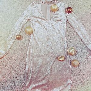 Silver Crushed Velvet Bodycon Dress w/ Choker Neck