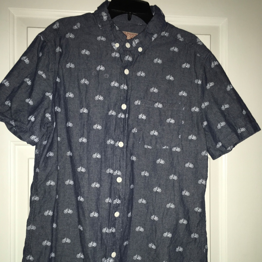 Denim bicycle print button up shirt