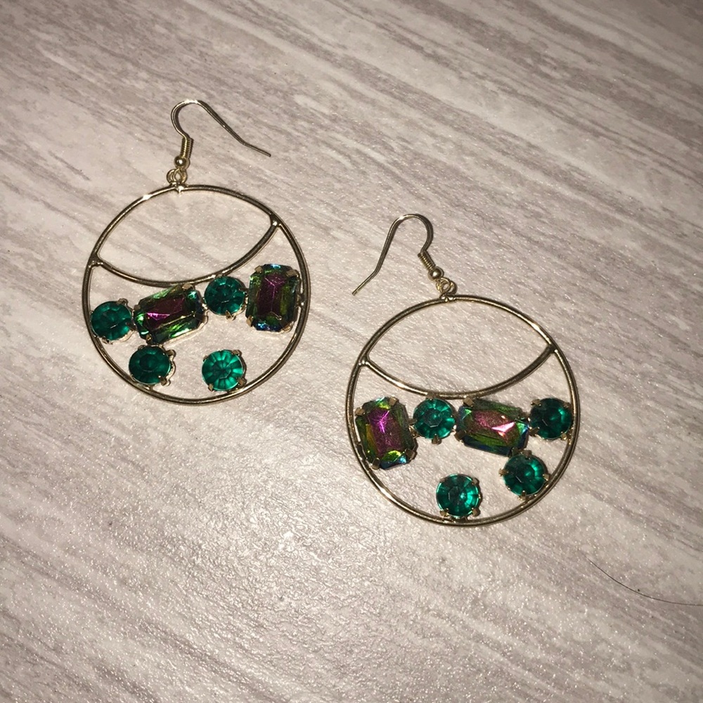 Gold and green gem earrings