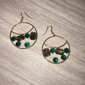 Gold and green gem earrings