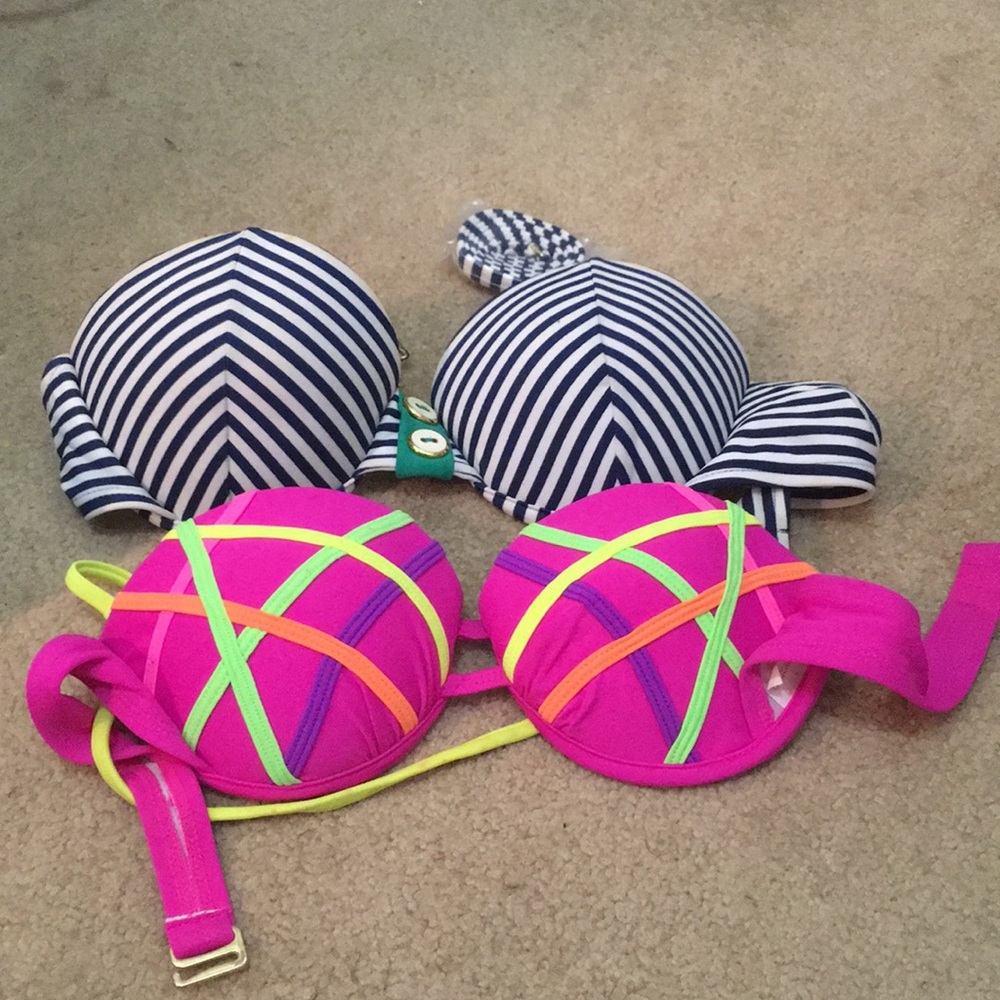 Target xhilaration bikini top m pink neon striped