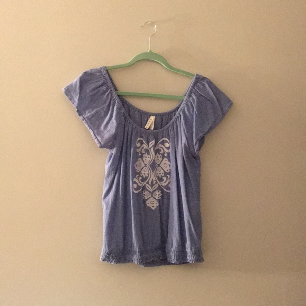 Blue off the shoulder blouse