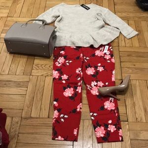 Beautiful red pants with printed flowers! NWT