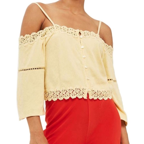 Topshop Tops - TOPSHOP Yellow Off The Shoulder Lace Top Topshop Tops - TOPSHOP Yellow Off The Shoulder Lace Top