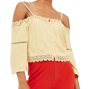 Topshop Tops - TOPSHOP Yellow Off The Shoulder Lace Top Topshop Tops - TOPSHOP Yellow Off The Shoulder Lace Top