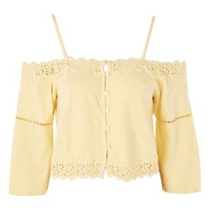 Topshop Tops - TOPSHOP Yellow Off The Shoulder Lace Top Topshop Tops - TOPSHOP Yellow Off The Shoulder Lace Top