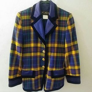 Escada Vintage Pure Wool Plaid Jacket Size 38