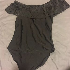 Off the shoulder black bathing suit