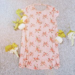 Pink Floral Swing Dress with Choker Neck