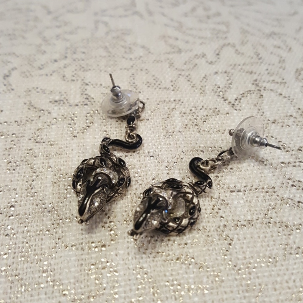 Black and silver snake earrings