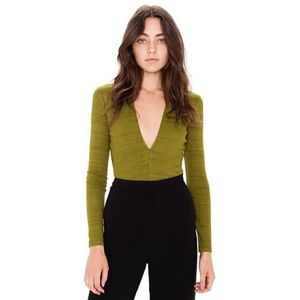 American Apparel deep v green top - small
