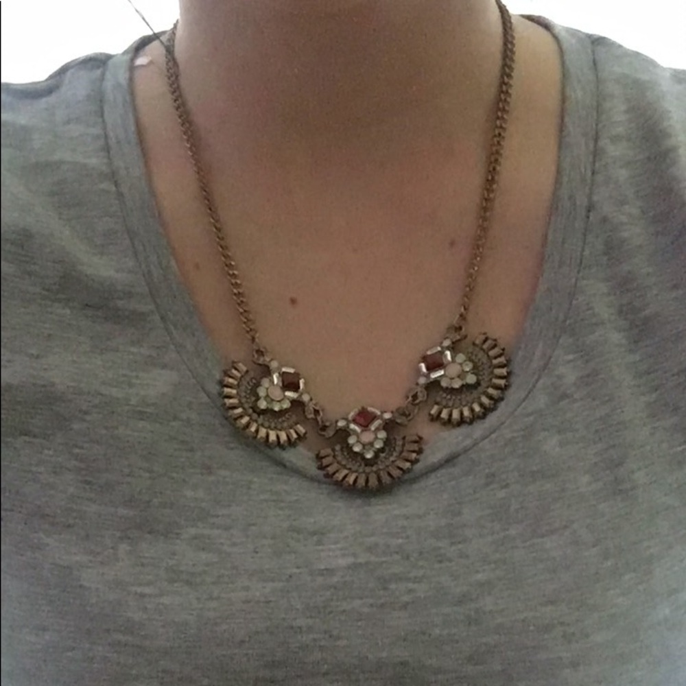 Gold, maroon, pink and silver statement necklace