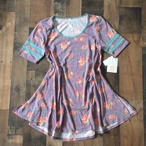 NWT XS LuLaRoe Perfect T Purple Floral Ringer Tee
