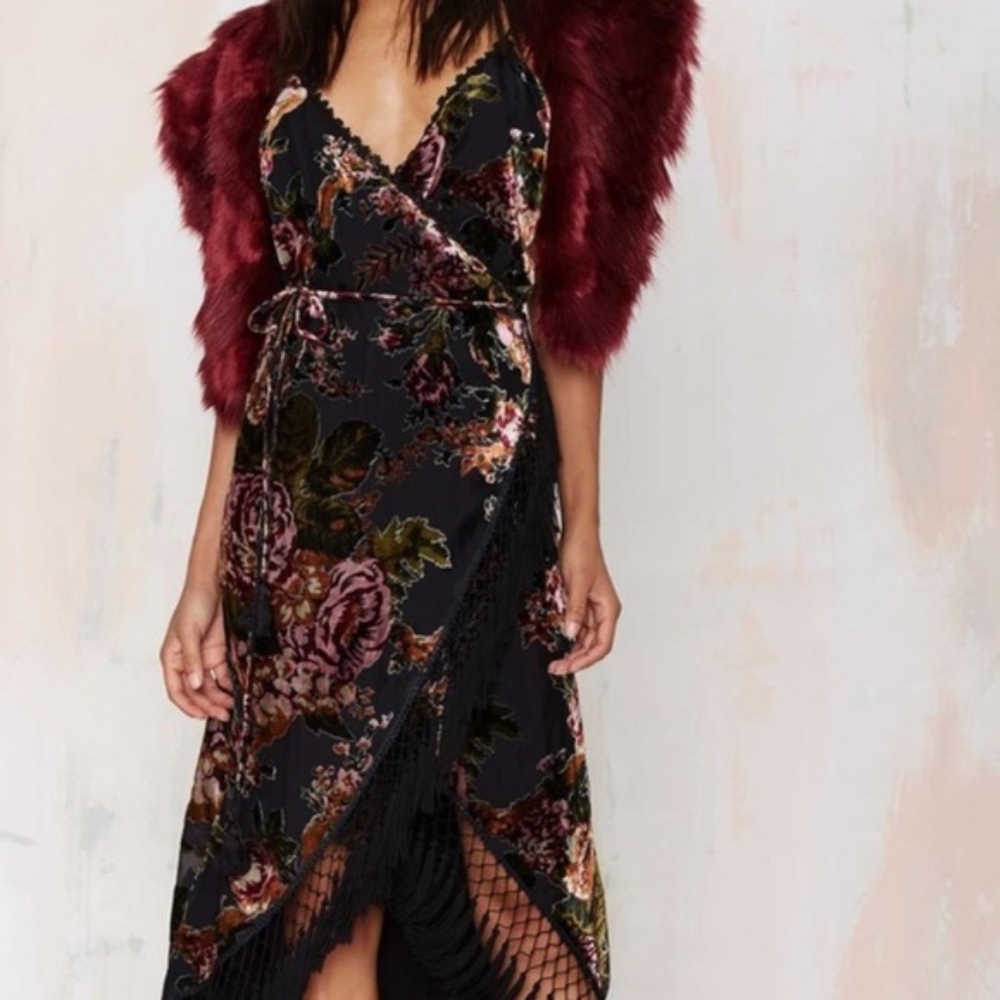 Nasty Gal Line & Dot Velvet Boho Wrap Dress