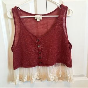 LA HEARTS BURGUNDY RED CROP TOP