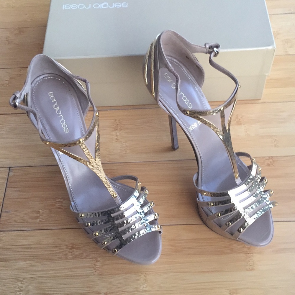 NWT Sergio Rossi Gold/Nude Heels - Picture 2 of 8