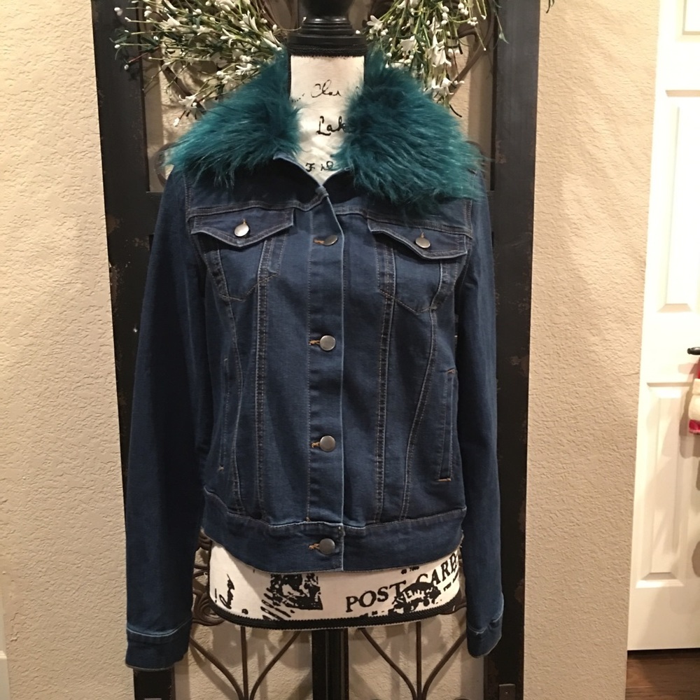Max Jeans denim and faux fur jacket NWT