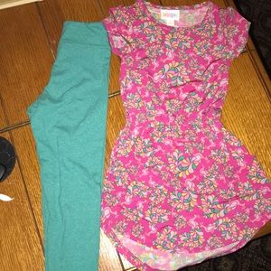 Lularoe Little Girl Mae dress and S/m leggings