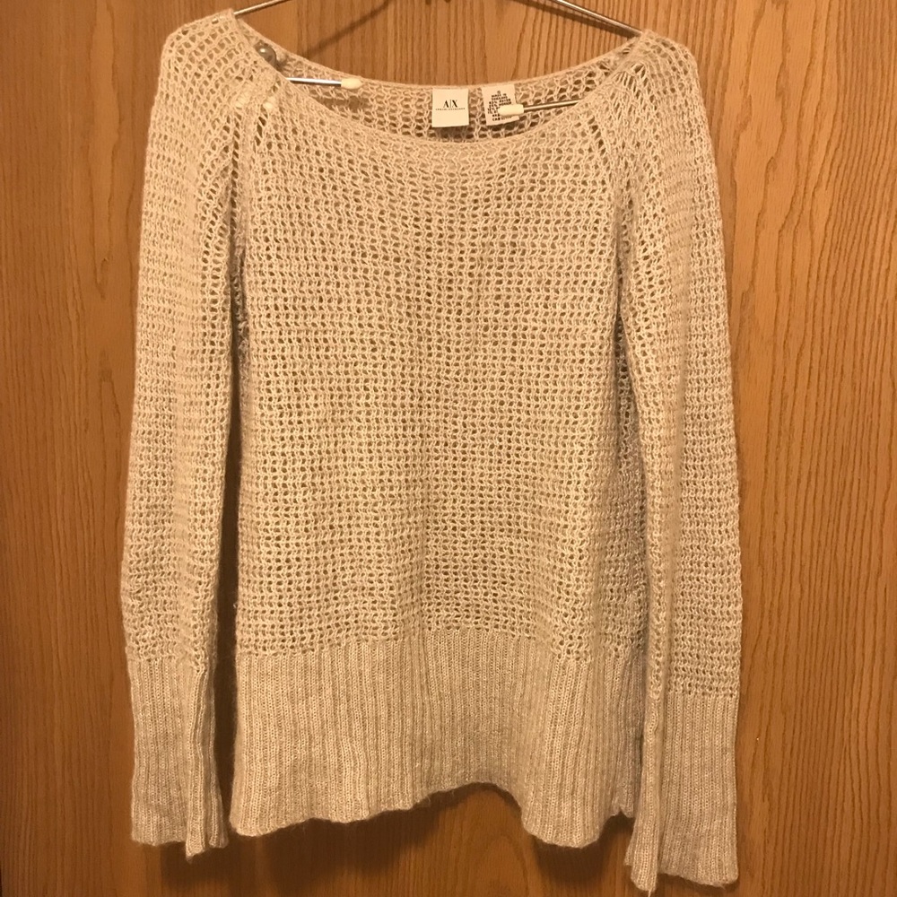 Gray wide knit Armani sweater.