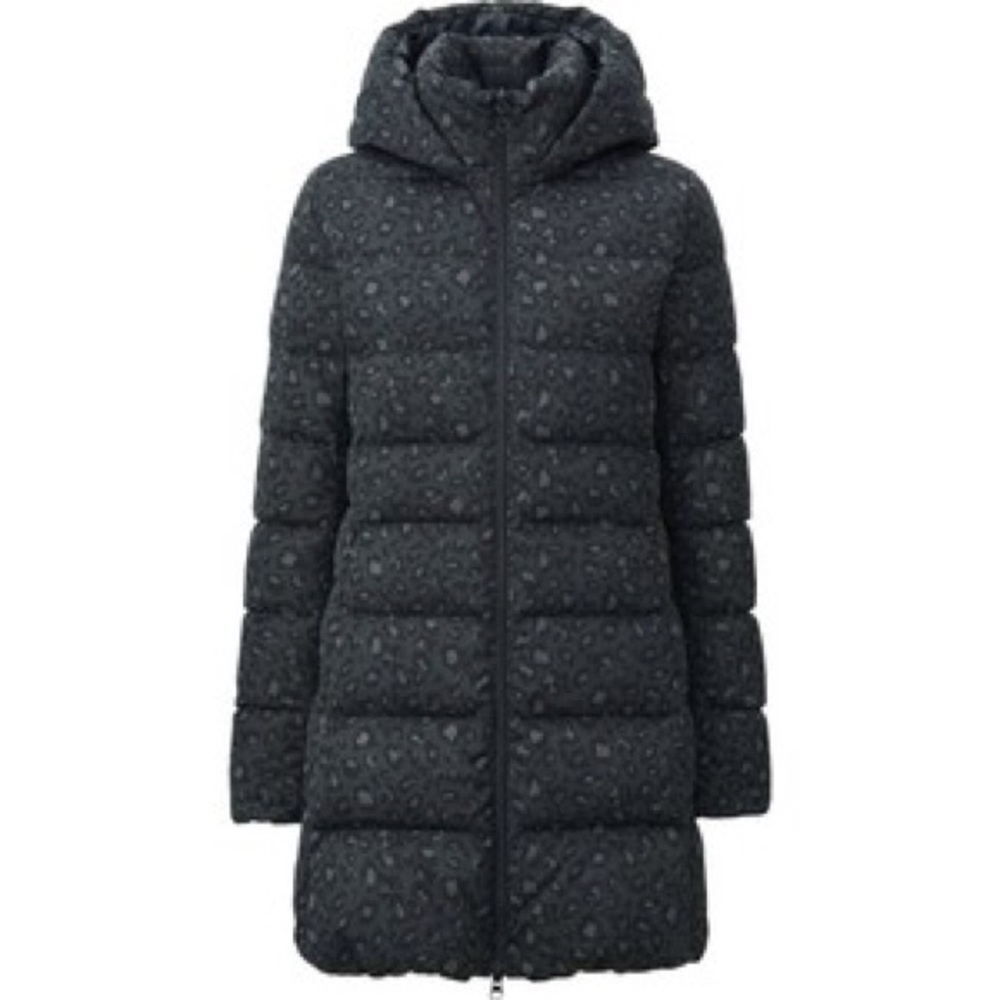 Uniqlo gray leopard puffer stretch down jacket, S