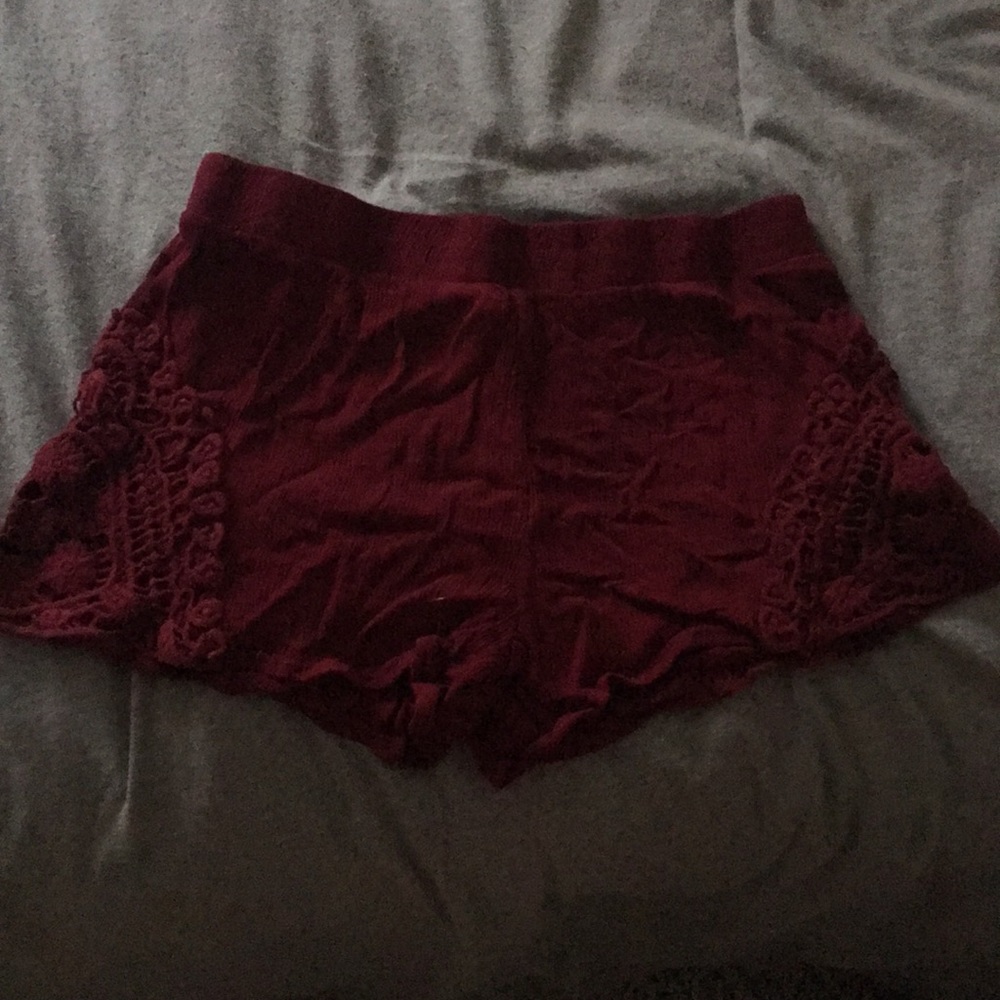 Red cotton shorts with lace sides