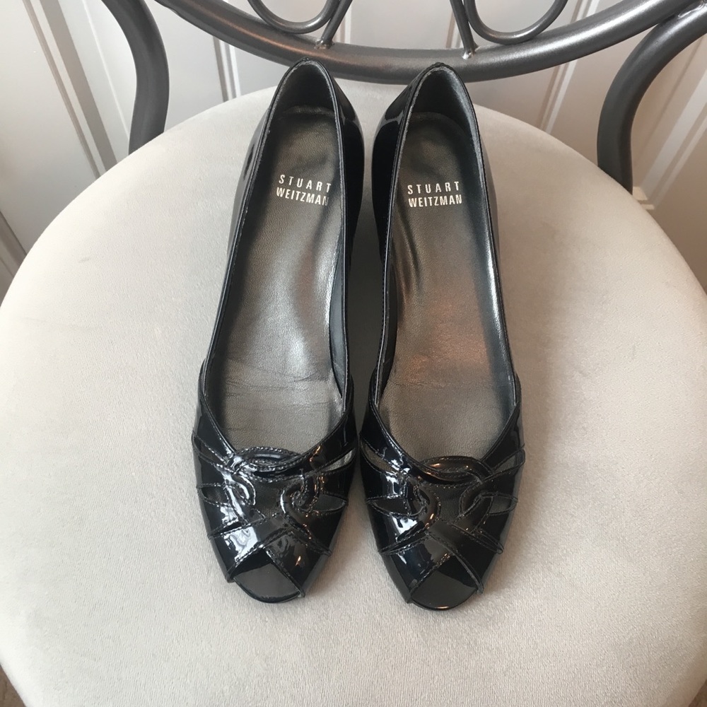 STUART WEITZMAN Patent Peep-toe Wedge Flats