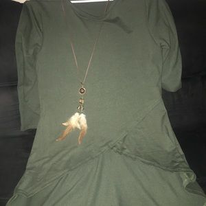 Olive Green Tunic Shirt w Necklace