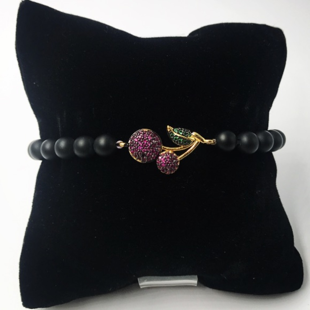 Genuine Onyx yellow gold plated cz cherry bracelet - Picture 1 of 8