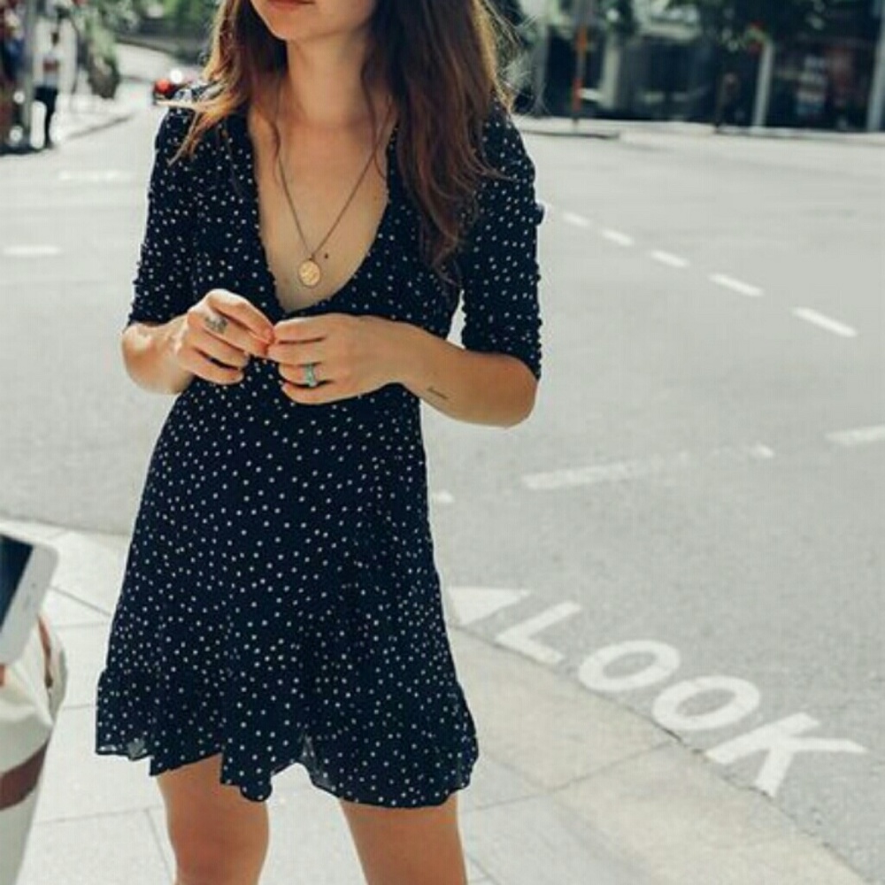 Navy star print wrap dress - Picture 7 of 8