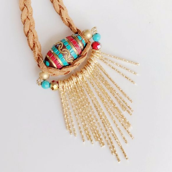 Handmade Ethnic Nepal/Tibetan Bead Tassel Necklace - Picture 2 of 3