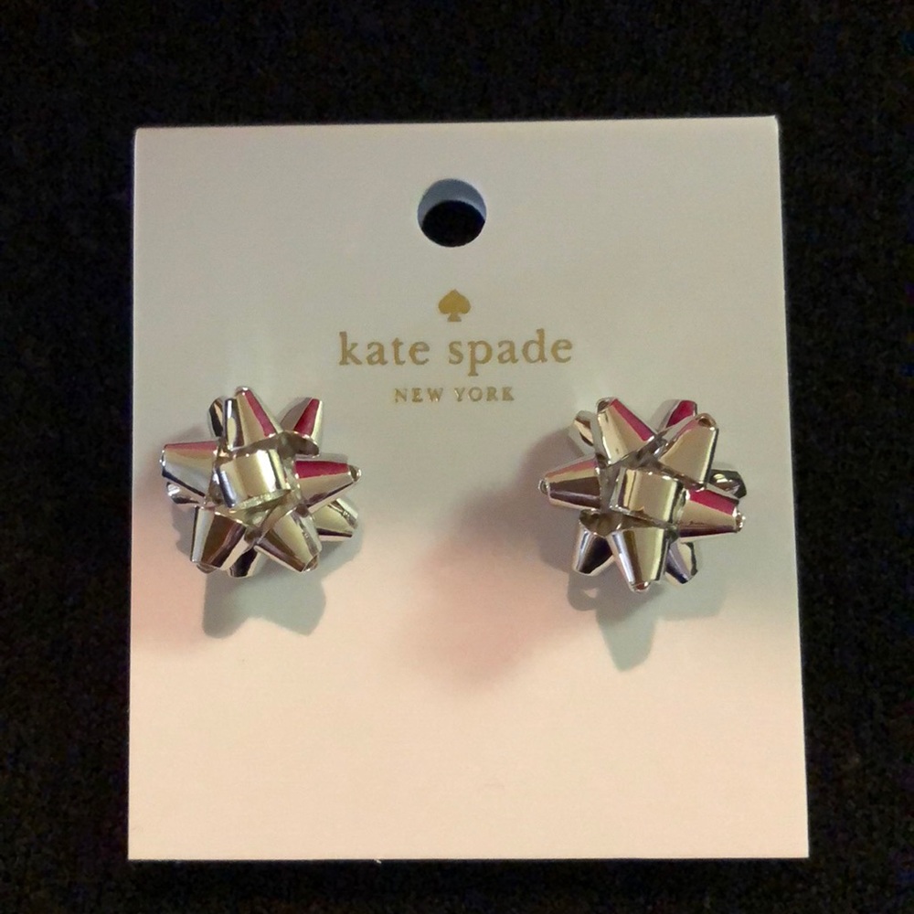 Kate Spade white gold Bourgeois Bow studs